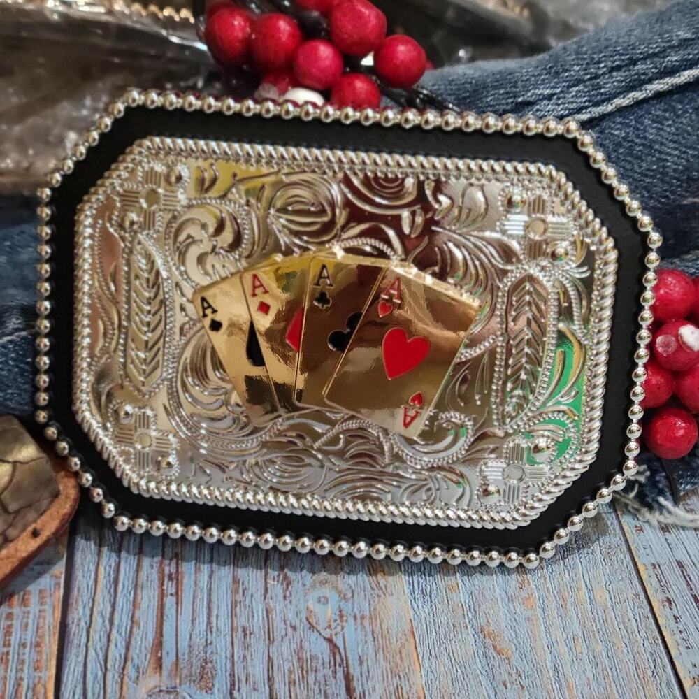 Four aces western belt buckle